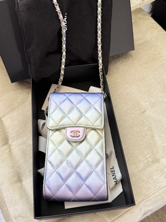 CHANEL Handbags - CHANEL Pastel Iridescent Quilted Mini Crossbody Phone Bag